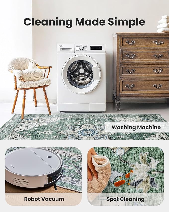AMADA HOMEFURNISHING 5x7 Area Rugs, Washable Living Room Rug Low-Profile with Non-Slip Backing & Durable Edge Binding, Vintage 5x7 Rugs for Living Room, Bedroom, Dining Room