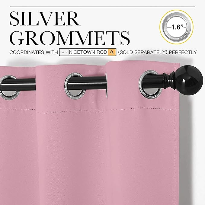 NICETOWN Crystal Pink Blackout Curtains 120" Long for Office, Dining Room, Guest Room, 55" Wide, 2 Pieces, Sound Reducing Heat and Cold Block Curtain Panels for Modern Room Decorative