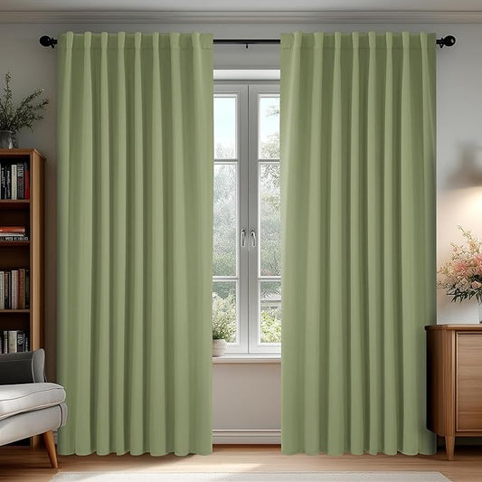 Deconovo Blackout Curtains, Thermal Insulated, W70 x L108 2 Panels, Back Tab, Machine Washable, Room-Darkening Drapes for Bedroom/Living Room Sage Green