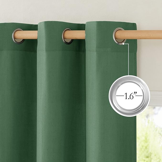 NICETOWN Linen 36 inch Curtains for Kitchen Window, Grommet Thick Flax Linen Olive Green Small Window Treatments Privacy Assured with Light Filtering for Cafe/Kids Room, W42 x L36, 2 Panels