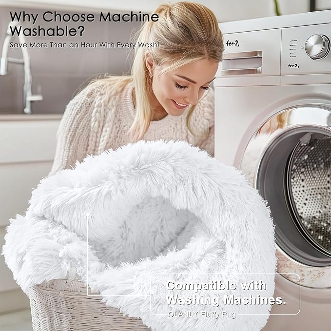 OLANLY 2x2 Machine Washable Small Rug, Soft Fluffy Shaggy Throw Rug for Bedroom, Entryway, Indoor Floor Carpet for Kids, Nursery, Home Decor, White