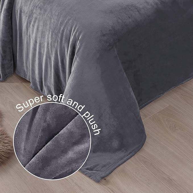 Exclusivo Mezcla Fleece Blankets Queen Size for Bed, Super Soft and Warm, All Season, Cozy, Plush, Lightweight, 90x90 Inches, Dark Grey