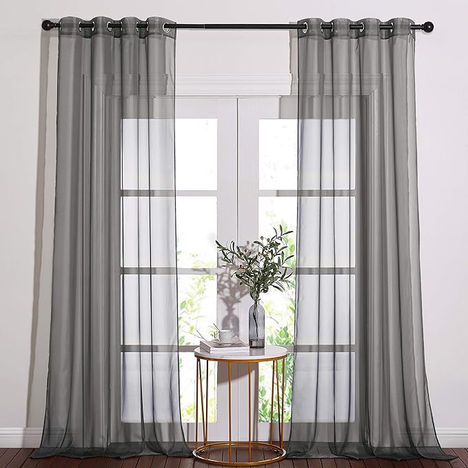 NICETOWN Sheer Curtains 120" Extra Long Voile Texture, Grommet Top Soft Voile Texture Window Draperies Lightweight & Airy Panels for Living Room/Bedroom, 108" Wide Total 2 Pieces, Dark Grey
