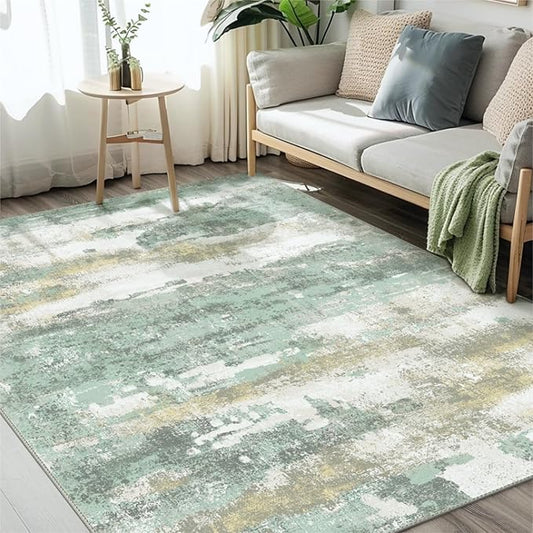 BEIMO Area Rugs 10x12 for Living Room Bedroom, Modern Abstract Machine Washable Rug, Large Soft Low Pile Floor Carpet with Non Slip Backing for Dining Room, Light Green