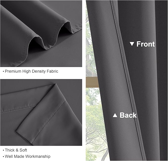 PONY DANCE Grey Window Curtains - 42 W x 72 L, Gray Blackout Thermal Drapes Treatments Light Blocking Rod Pocket Panels for Living Room Home Decoration, 1 Pair