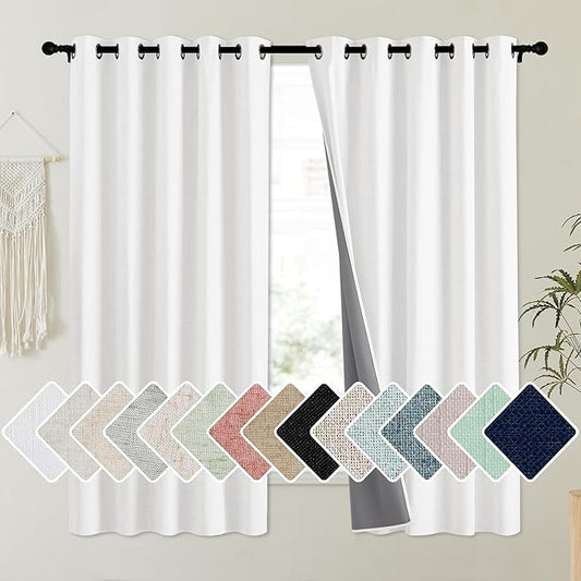 100% Absolutely Blackout Linen Curtains with Thermal Insulated Liner