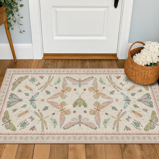 Hazo Haus Light Pink Washable Bathroom Rug - 2x4 Small Kitchen Rugs for Powder Room, Front Door Indoor Entrance, Low Pile Stain Resistant, Colorful Pastel Aethestic
