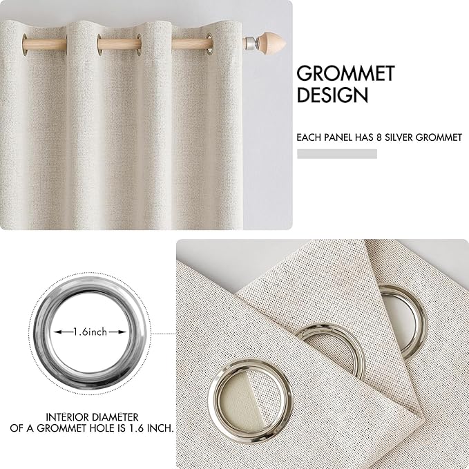 MIULEE 100% Blackout Linen Curtains for Bedroom Thermal Insulated Birch Grommet Room Darkening Curtains & Drapes for Living Room Nursery 52 x 96 Inch (2 Panels)