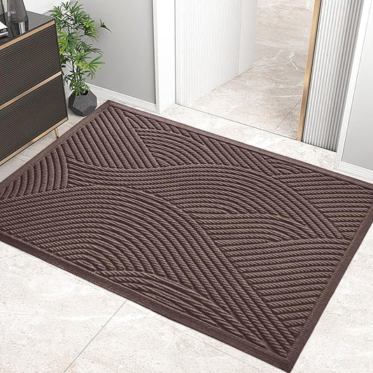 HIYARD Sturdy Front Door Mat, Absorbent Muddy Dirt Resist Welcome Door Mats Outdoor Indoor, Stain and Fade Resistant, Non-Slip Backing Entry Mat Low Profile Doormat for Entryway, 72×24, Coffee