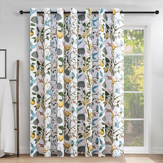 Topfinel Sliding Door Patio Floral Curtains & Drapes, Blackout Extra Wide Room Divider Large Coquette Vintage Farmhouse Country Hummingbird Patterned Grommet Curtains 1 Single Panels W100 x L84