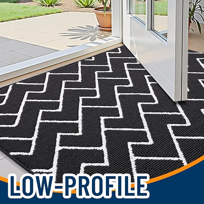 OLANLY Front Door Mat, Non-Slip Rubber Backing, Dirt Resistant and Absorbent, Washable, Easy to Clean Low-Profile Indoor Doormat for Back Door, Entryway, Inside Entrance, 32x20, Deep Black