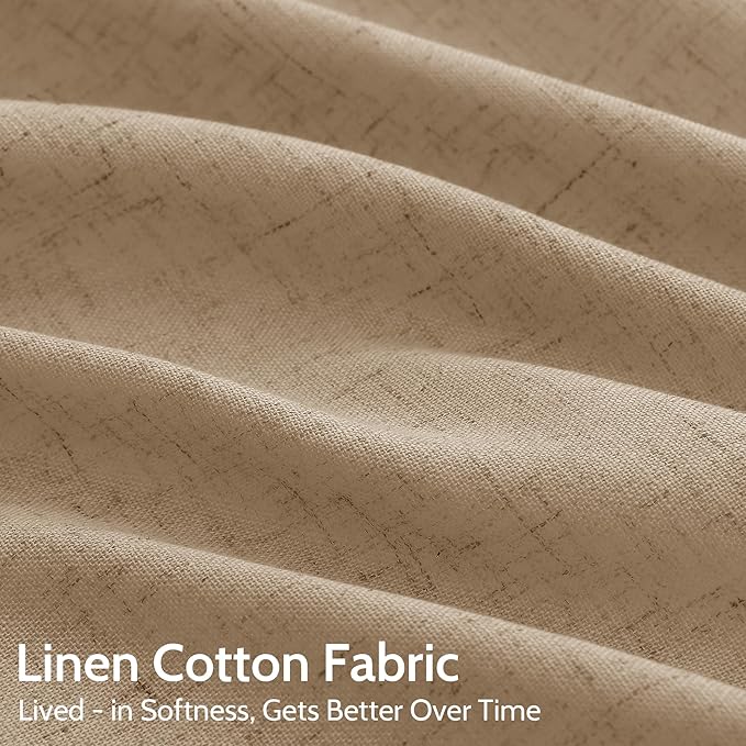 Sand Beige Linen Curtains 132 Inch Length for Living Room Simple Modern Light Filtering Semi Sheer Curtain Back Tab Rustic Home Decor Drapes Floor to Ceiling High Window for Bedroom 52x132, 2 Panels