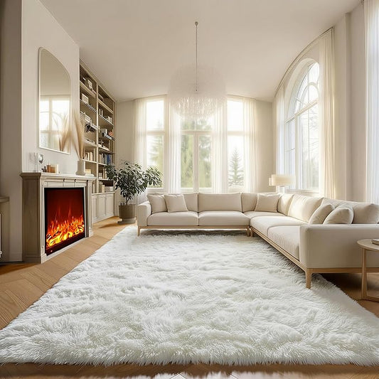 ONASAR Cream White 8x10 Area Rugs for Living Room, Large Fluffy Shag Bedroom Rug, Ivory Soft Plush Thick Shaggy Big Floor Carpet for Kids Boy and Girls Teen Dorm Nursery Indoor Home Decor