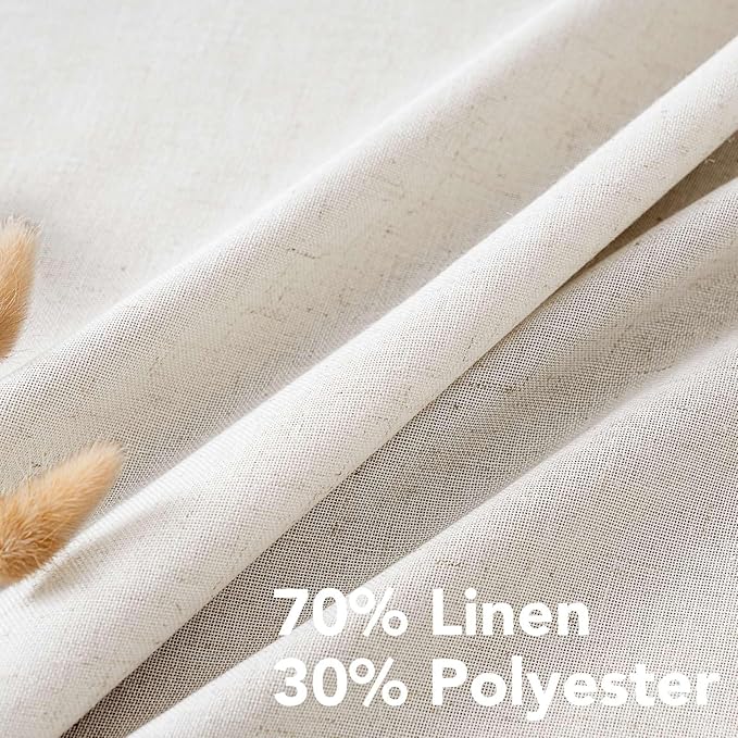 H.VERSAILTEX Decorative Linen Kitchen Curtains linen Curtains 63 inches Long Bedroom Window Treatments for Living Room Rich Linen Curtain Panels and Drapes, Nickel Grommet, Heathered Natural, 2 Panels