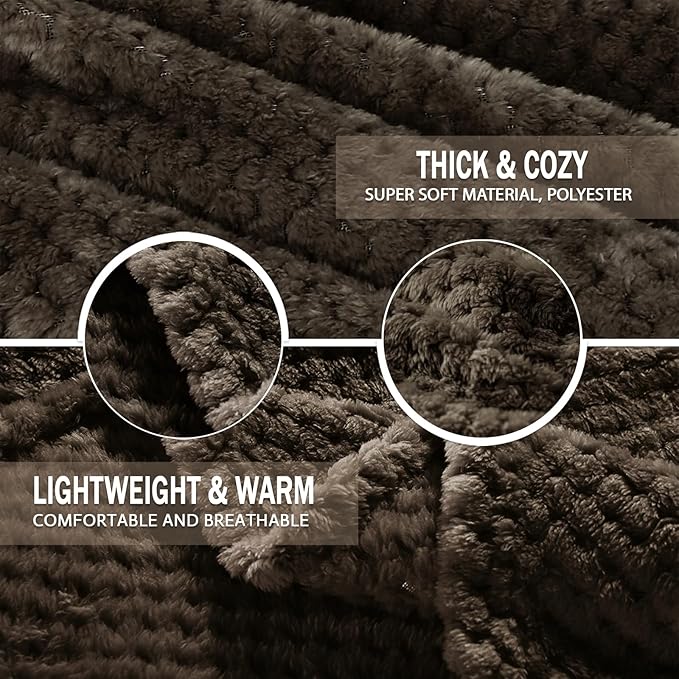 Exclusivo Mezcla Fleece Bed Blanket King Size, Super Soft and Warm Blankets for Couch, Sofa and Bed Waffle Textured, Cozy, Fuzzy and Lightweight (Coffee, 90x104 Inches)