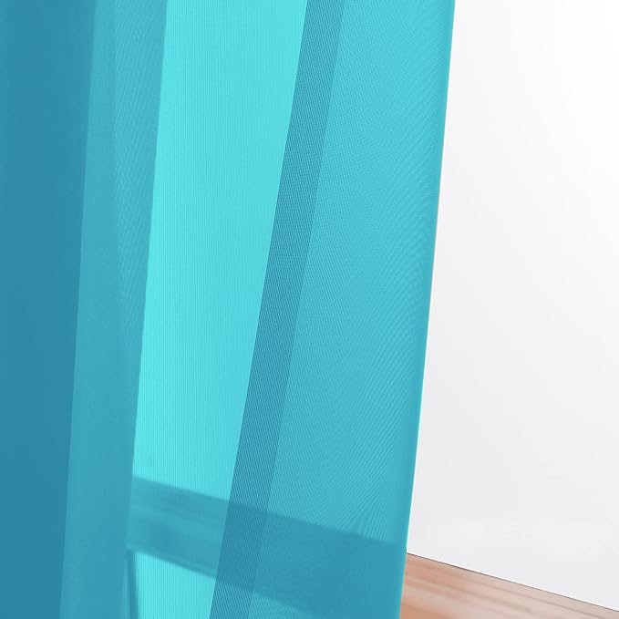 OWENIE Sheer Curtain 90 Inches Long 2 Panels Set for Living Room Bedroom, Light Filtering Rod Pocket Clear Sheer Curtain 2Pcs, Each 42" W x 90" L, Marine