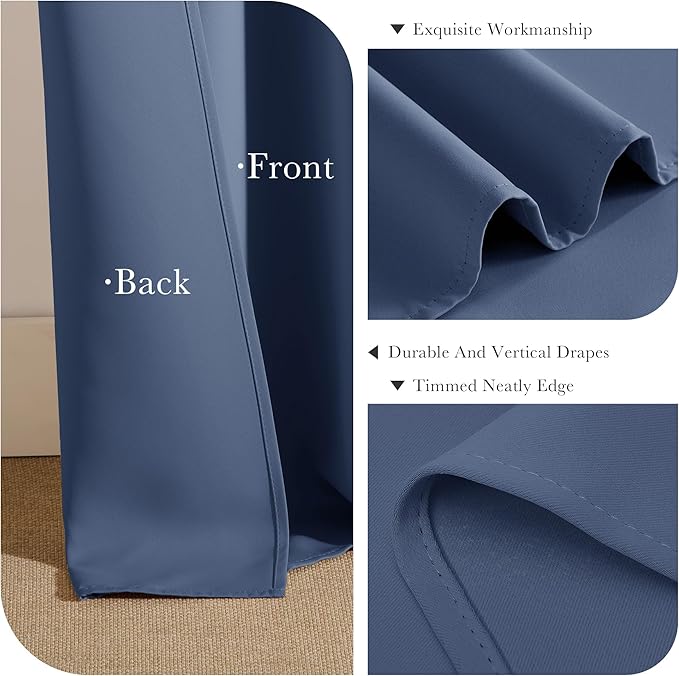PONY DANCE Short Length Curtains for Kitchen, Small Drapes Tiers for Bathroom, Room Darkening Curtains for Bedroom, Wide 29 x Long 24 inches per Panel, Blue Haze, Set of 2