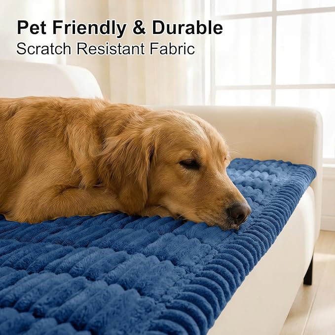 Smiry Couch Cover for Dogs Washable, Non Slip Fuzzy Pet Couch Covers for 3 Cushion Sofa Pet Friendly, Thick Soft Sofa Slipcovers Cushion Protector (Navy Blue, 27.6" x 70.9")