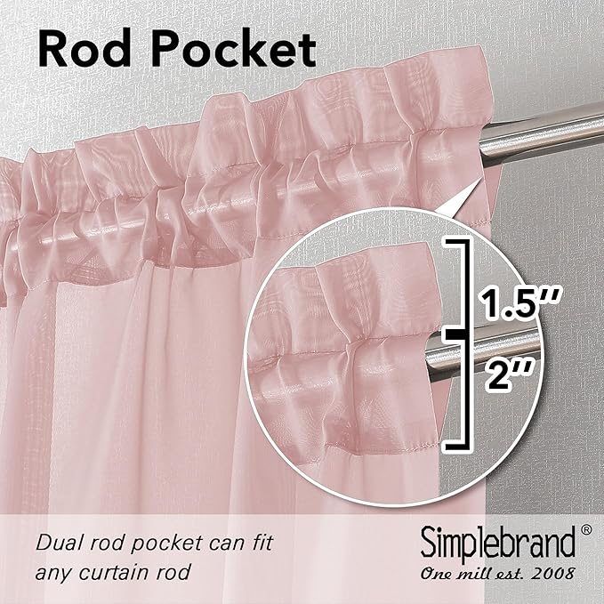 Simplebrand Blush Sheer Curtains 96 Inches Long, Light Filtering Light Purple Rod Pocket Solid Color Window Sheer Curtain Panels, Elegant Curtains & Drapes for Living Room, Bedroom 2 Panels, 42" W