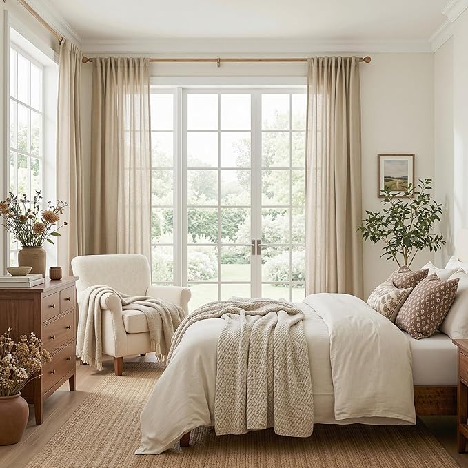 MYSKY HOME Taupe Curtains 96 Inches Long for Living Room Sliding Glass Door Semi Sheer Drapes Light Filtering Window Treatments Soft Farmhouse Style Privacy Protect Back Tab, 50" x 96", 2 Panels