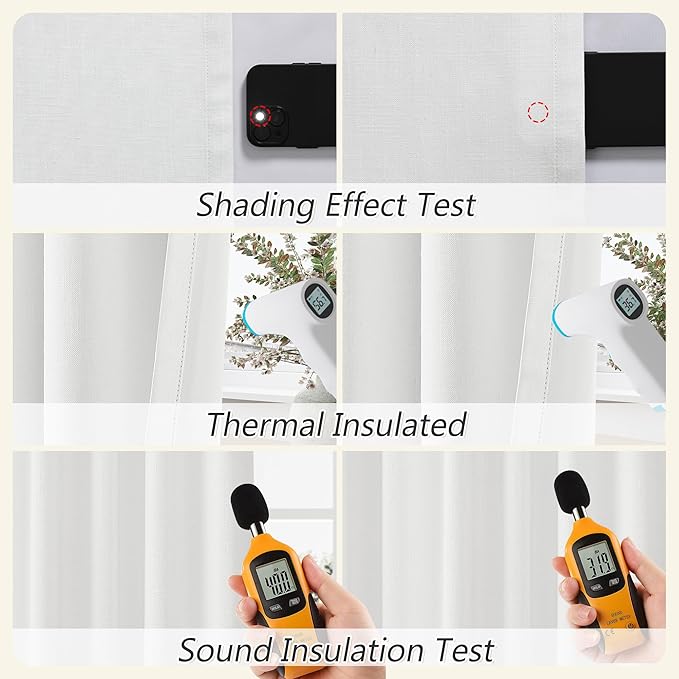 Guken Off White 100% Blackout Curtains 108 Inch Length 2 Panels Set for Living Room Bedroom Back Tab Thermal Insulated 100% Black Out Linen Drapes Room Darkening Window Curtains 52x108