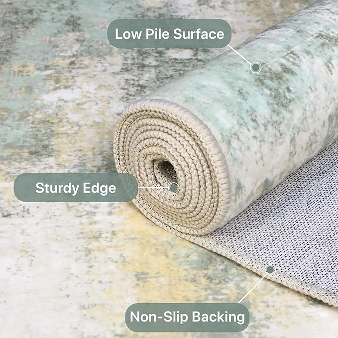 BEIMO Runner Rug for Hallway Kitchen, 2'6"x10' Machine Washable Runners Rug for Entryway, Soft Modern Abstract Throw Rugs, Low Pile Floor Cover with Non Slip Backing, Light Green