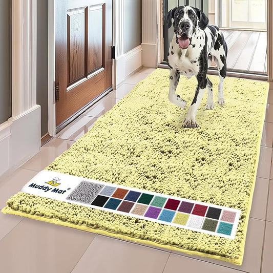 Muddy Mat® | Super Absorbent Door Mat Indoor, Microfiber Quick Dry Chenille Entryway Rug, Non-Slip Front Door Mat, Indoor Mats for Entryway, Machine Washable Pet Rug, Yellow 24" x 72"