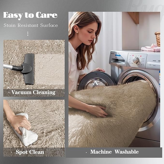 5x8 Area Rug for Living Room: Fluffy Shag Soft Washable Rugs Fuzzy Plush Indoor Carpet for Bedroom Nursery Playroom Dorm Kids Girls Boys Room (Camel, 5'x8')