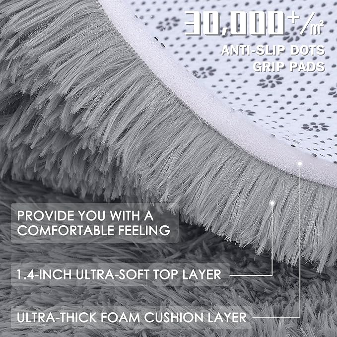 OLANLY 3x4 Machine Washable Accent Rug, Soft Fluffy Shaggy Area Rug for Bedroom, Living Room, Indoor Floor Carpet for Kids, Nursery, Home Decor, Light Grey