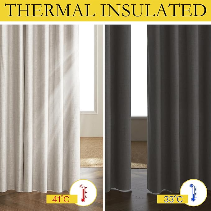 NICETOWN Brich Vintage Open Linen Weave Flax Thermal Curtains, 100% Blackout Curtains 63" Long for Dining Room, Soundproof Window Treatment Drapes for Gym Room, 42" Wide Per Panel, Set of 2