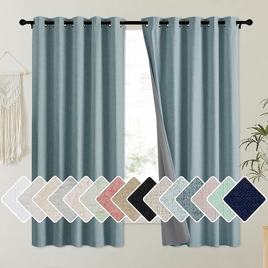 100% Absolutely Blackout Linen Curtains with Thermal Insulated Liner