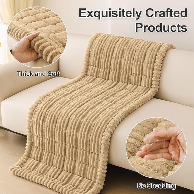 hyha Couch Covers for Dogs Washable, Non Slip Plush Dog Sofa Protectors, Fuzzy Pet Couch Covers for 3 Cushion Sofa Pet Friendly (Camel, 27.6" x 27.6")