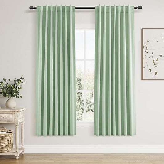 Guken 100% Blackout Curtains 72 Inch Length 2 Panels Set for Living Room Bedroom Back Tab Thermal Insulated Black Out Linen Drapes Room Darkening Window Curtains 72 Inches Long,Aqua Green