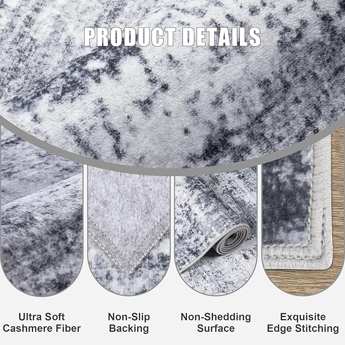 4x6 Area Rug Living Room Rug: Washable Modern Abstract Soft Thin Rug Indoor Floor No Slip Stain Resistant Carpet for Bedroom Dining Room Farmhouse Nursery Home Office - Grey