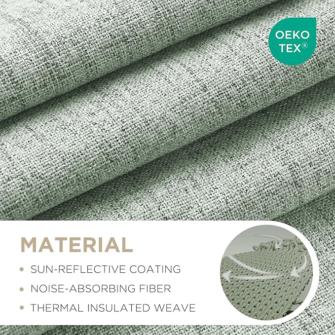 Joydeco Blackout Curtains for Bedroom - 100% Light Blocking 2 Panels Sage Green Drapes 66"W x 108"L, Thermal Insulated Room Darkening Curtains, Linen Textured for Living Room, Rod Pocket & Back Tabs