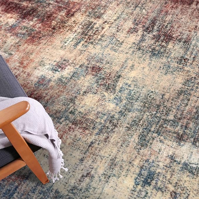 IOHOUZE Abstract Runner Rug 2x7 Ft Washable Runners for Hallways, Non Slip Kitchen Runner Printed Faux Wool Entryway Runners Indoor, Modern Abstract Floor Carpet for Hall Kitchen Bedroom, Red/Multi