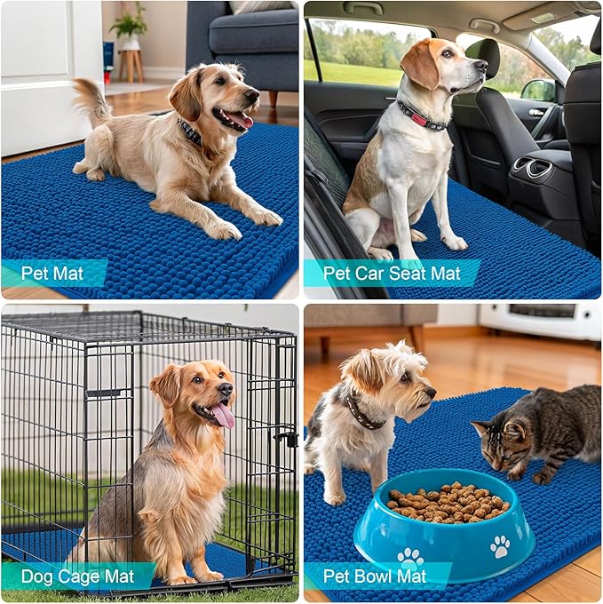 OLANLY Dog Door Mat for Muddy Paws 59x35, Absorbs Moisture and Dirt, Absorbent Non-Slip Washable Doormat, Quick Dry Chenille Mud Mat, Entry Indoor Entryway Carpet for Inside Floor, Deep Navy Blue