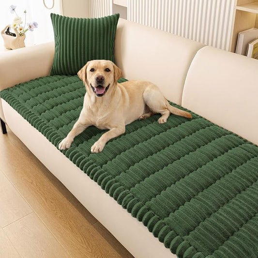 Smiry Couch Cover for Dogs Washable, Non Slip Fuzzy Pet Couch Covers for 3 Cushion Sofa Pet Friendly, Thick Soft Sofa Slipcovers Cushion Protector (Dark Green, 27.6" x 88")