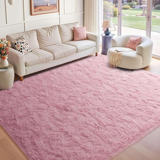 6x9 Ft Large Pink Rugs for Living Room Girls, Shag Fluffy Area Rug for Bedroom, Ultra Soft Furry Rug Indoor Carpet for Kids Room Nursery Home Decor