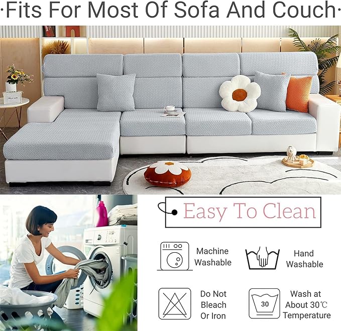 Soothing Home Sofa Covers, Sofa Hero Covers, Wear-Resistant Universal Couch Covers Washable Stretch Sectional Couch Cushion Covers (Light Blue,Large Double Seat Cover)