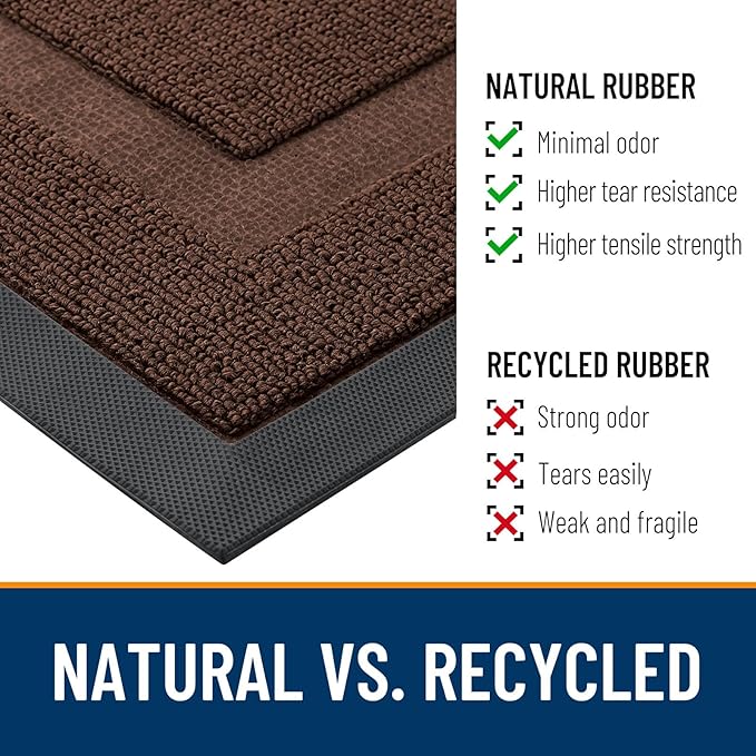 OLANLY Front Door Mat Indoor Outdoor Entrance, Waterproof All-Season, All-Weather Doormat, Sturdy Natural Rubber, Low Profile, Easy Clean Patio Porch Entryway Mat, 71x23, Chocolate Brown