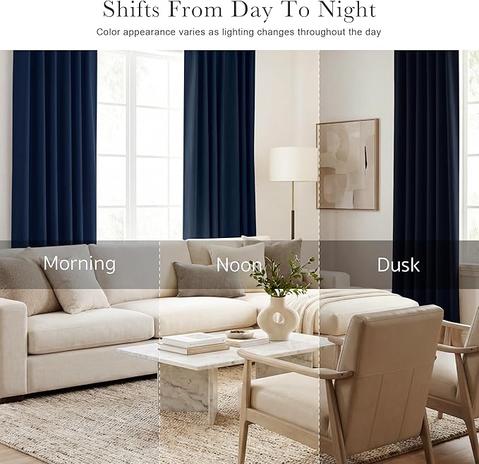 PONY DANCE Blackout Window Curtains - Double Panels Back Tab & Rod Pocket Thermal Insulated Short Drapes for Kitchen Bedroom, 52 Wide x 45 Long Per Panel, Navy Blue, 2 Pieces