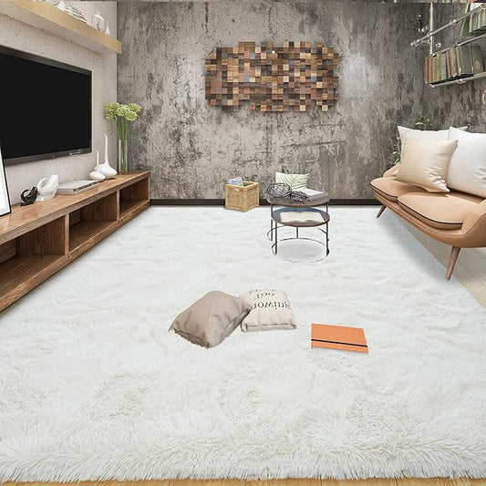 Tepook Area Rugs 9x12 for Living Room, Super Soft Fluffy Rugs for Bedroom, Modern Shaggy Rug Fuzzy Carpets for Kids, Plush Indoor Nursery Home Decor Rug with Non-Slip Bottom, Cream White