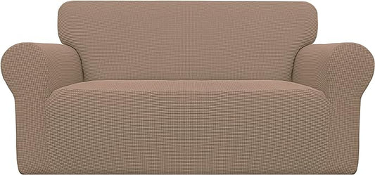 Easy-Going Stretch Oversized Loveseat Slipcover 1-Piece Sofa Cover Furniture Protector Couch Soft with Elastic Bottom for Kids Polyester Spandex Jacquard Fabric Small Checks Camel