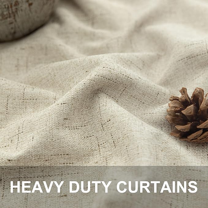 Farmhouse Style 94 Inch Curtains for Living Room Drapes Back Tab Pleated Linen Blackout Earthy Curtain Heat Blocking Black Out Window Treatment Master Bedroom Sunroom 2 Burg Panel 94 Long Length Beige