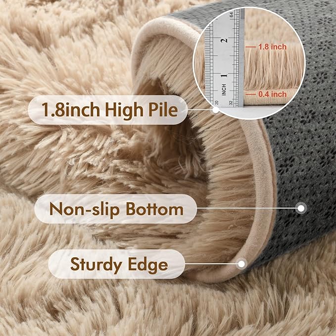 6x9 Ft Large Shag Beige Rugs for Living Room Bedroom, Ultra Soft Fluffy Furry Area Rugs for Playroom Indoor Floor, Aesthetic Carpet for Kids Home Decor