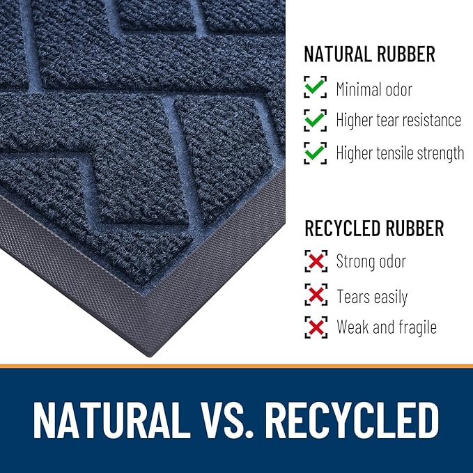 OLANLY Front Door Mat Indoor Outdoor Entrance, Waterproof All-Season, All-Weather Doormat, Sturdy Natural Rubber, Low Profile, Easy Clean Patio Porch Entryway Mat, Herringbone Brick (Blue, 47x17)