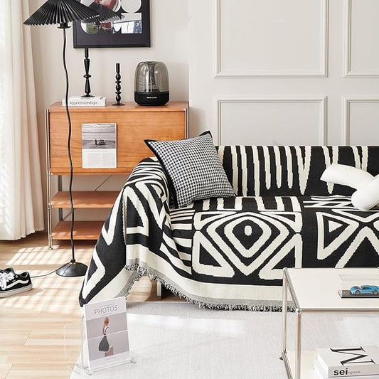 HANDONTIME Boho Sofa Covers for Dogs Black Couch Sofa Covers for 3 Cushion Couch Sofa Beige Chenille Sofa Slipcover Washable Sectional l Shaped Covers Pets Protector Furniture Covers 71" X118"