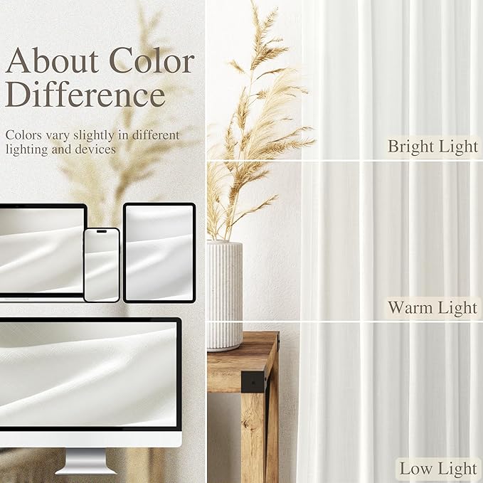 Ivory Kitchen Cafe Curtains 45 Inch Length 2 Panel Set Back Tab Rod Pocket Semi Sheer Light Filtering Short Curtain Farmhosue Small Curtains for Basement Window Bathroom Living Room 52x45 Inches Long