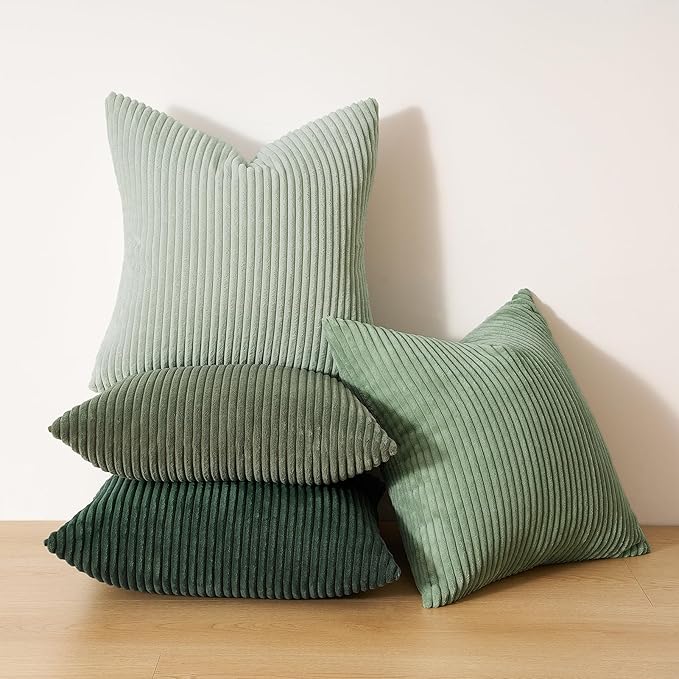 Topfinel LightGreen Couch Throw Pillows Covers 24x24 Inch Set of 4,Olive Emerald Green Corduroy Decorative Cushion Case,Rustic Fun Living Room Decor fundas para cojines